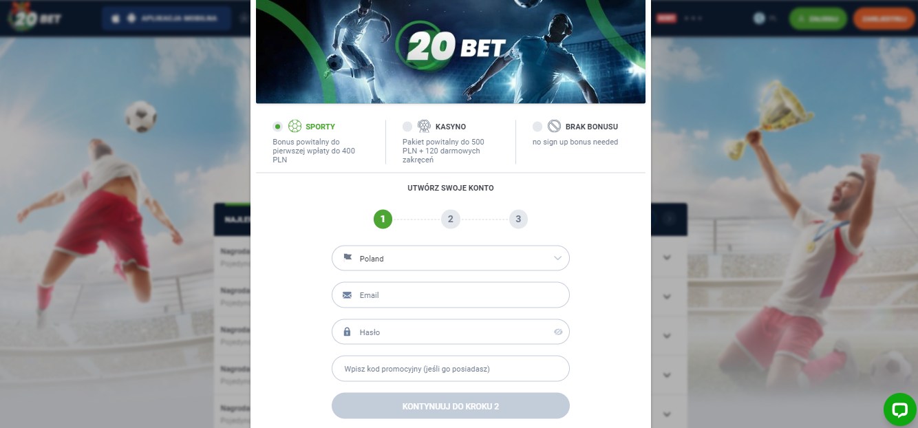20Bet Sport Betting Registration PL